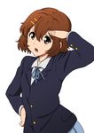  bad_id bad_pixiv_id brown_eyes brown_hair highres hirasawa_yui k-on! kanau sakuragaoka_high_school_uniform salute school_uniform short_hair solo 