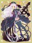  dennryuurai long_hair psychic_hearts red_eyes scythe silver_hair solo thighhighs 