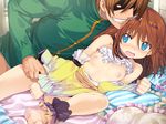  1girl aqua_eyes barefoot blush brown_hair character_request feet game_cg imminent_rape imminent_sex long_hair nipples rance_(series) small_breasts 