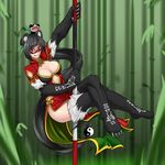  :q animal_ears bad_id bad_pixiv_id bamboo bamboo_forest black_hair blazblue blush breasts brown_eyes china_dress chinese_clothes claws crossed_legs dress forest fur fusion glasses hair_ornament highres lao_jiu less licking_lips litchi_faye_ling long_hair looking_at_viewer medium_breasts monster_girl monster_girl_encyclopedia nature panda_ears panda_hair_ornament paws pole_dancing ponytail ren_xiongmao semi-rimless_eyewear side_slit solo stripper_pole tongue tongue_out very_long_hair yin_yang 