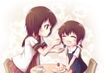  :d ^_^ bad_id bad_pixiv_id brown_eyes brown_hair cake chair closed_eyes closed_mouth cup dress feeding food funami_mari funami_yui multiple_girls nanamori_school_uniform open_mouth sailor_dress school_uniform serafuku short_hair short_twintails smile spoon tea teacup tokunaga_(gokaku_kansuu) twintails yuru_yuri 