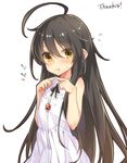  :t ahoge alastor_(shakugan_no_shana) bare_shoulders black_hair blush dress eating fidgeting huge_ahoge jewelry long_hair looking_at_viewer pendant roke shakugan_no_shana shana simple_background white_background yellow_eyes 