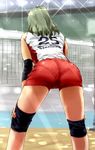  ass brown_hair character_name clothes_writing facing_away from_behind haru_(primavera) highres idolmaster idolmaster_cinderella_girls number pantylines short_hair solo sportswear takagaki_kaede volleyball volleyball_net volleyball_uniform 