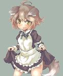  animal_ears apron brown_hair choker dress dress_lift maid_apron open_mouth original simple_background solo tail tomcat_(moconeko) wolf_ears wolf_girl wolf_tail yellow_eyes 