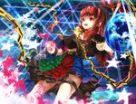  bad_id bad_pixiv_id chain clothes_writing collar commentary earth hat hecatia_lapislazuli long_hair magic_circle moon multicolored multicolored_clothes multicolored_skirt open_mouth polos_crown red_eyes red_hair shirt skirt smile solo space spell thigh_strap touhou yen_(ibukinari) 