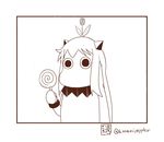  candy commentary flower flower_on_head food horns kantai_collection lollipop mittens monochrome moomin muppo no_humans northern_ocean_hime o_o sazanami_konami 