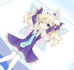  absurdres blonde_hair blue_eyes blush book fairy_wings highres histoire long_hair looking_at_viewer lying neptune_(series) on_back rian_(clearhisty0101) solo thighhighs wings 