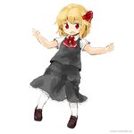  blonde_hair fang frilled_skirt frills hair_ornament ice_(icegray) red_eyes rumia shirt short_hair short_sleeves simple_background skirt solo touhou vest white_background 