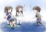  akagi_(kantai_collection) alternate_costume annotated black_hair chibi furaton hiryuu_(kantai_collection) japan_maritime_self-defense_force japan_self-defense_force kaga_(jmsdf) kaga_(kantai_collection) kantai_collection long_hair military multiple_girls short_hair side_ponytail souryuu_(jmsdf) souryuu_(kantai_collection) translated twintails 