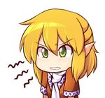  blonde_hair commentary frown green_eyes irritated jealous mizuhashi_parsee pointy_ears short_sleeves simple_background solo touhou upper_body white_background wool_(miwol) 