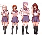  bow breasts broad_shoulders brown_eyes brown_hair eyebrows frown full_moon glasses green_eyes hakusan_tora hands_on_hips height_chart height_difference kamisuki large_breasts long_hair matching_outfit meat_day moon multiple_girls open_mouth original platinum_blonde_hair red_hair school_uniform serafuku shirato_anna shiratori_shiraha shirono_uzuki silver_hair simple_background socks standing thick_eyebrows very_long_hair waving white_background 
