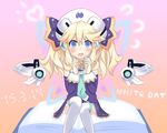  blonde_hair blue_eyes blush book cookie fairy_wings food hair_ornament hat highres histoire looking_at_viewer neptune_(series) open_mouth rian_(clearhisty0101) thighhighs twintails white_day wings 