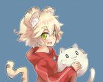  :3 :d animal_ears blonde_hair blue_background cat fang hood hood_down hooded_sweater hooded_track_jacket jacket looking_at_viewer open_mouth original short_hair simple_background smile solo sweater tail tiger_ears tiger_tail tomcat_(moconeko) toramimi-senpai track_jacket upper_body yellow_eyes zipper 