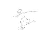  action greyscale hairband holding holding_sword holding_weapon konpaku_youmu monochrome profile running sakino_shingetsu serious short_hair sketch stance sword touhou weapon 