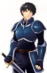  armor bad_id bad_pixiv_id black_hair fire_emblem fire_emblem:_fuuin_no_tsurugi gauntlets gloves khylos male_focus noah_(fire_emblem) simple_background solo sword weapon white_background 