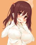  blush breasts brown_eyes brown_hair commentary_request dress_shirt ebina_nana head_steam heart heart-shaped_pupils himouto!_umaru-chan huge_breasts long_hair looking_at_viewer mirei no_bra open_mouth school_uniform see-through shirt solo symbol-shaped_pupils twintails wavy_mouth wet wet_clothes 