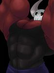 black_background clothing demon flammars horn male muscles red_skin shirt simple_background skull yellow_eyes 