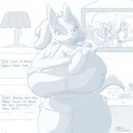  2015 annoyed anthro balloon big_breasts book bra breast_grab breasts bxulnooxgard carnival cleavage clothed clothing delphox desk dialogue expansion female ferris_wheel growth huge_breasts hyper hyper_breasts lamp lucario monochrome nintendo picture_frame pok&eacute;mon text thick_thighs underwear unown video_games wide_hips 