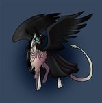  alorix antlers black_hair black_sclera blue_background blue_eyes demon equine fur glowing glowing_eyes hair horn horse long_hair mammal mask pony simple_background wings 