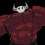  black_background clothing demon flammars horn male muscles red_skin simple_background skull yellow_eyes 