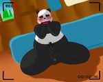  anthro anus balls bear blush camera_view embarrassed erection eyes_closed jakewoolson2014_(artist) male mammal nude panda panda_(character) penis precum recording spread_legs spreading thick_thighs we_bare_bears 