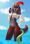  2015 alphabitch anthro canine captain clothing female green_eyes hat kaptainkelly looking_at_viewer mammal pants pirate red_highlights solo tentacles water wolf wyla 
