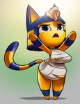  2015 animal_crossing ankha anthro areola big_breasts breasts cat erect_nipples feline female mammal nintendo nipple_slip nipples solo teckworks video_games 