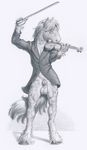  2015 andy_the_horse animal_genitalia anthro arjuna balls black_and_white clothing equine fur greyscale hair horse male mammal monochrome musical_instrument nude penis playing_music sheath solo violin 