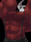  black_background clothing demon flammars horn male muscles red_skin simple_background skull yellow_eyes 