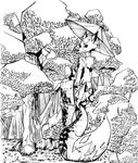  2015 canine clothing copymirror forest fox illustration japanese_clothing kimono mammal tree umbrella 
