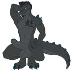  balls blithedragon glowing glowing_eyes male penis pose scalie simple_background tattoo uncut white_background 