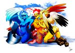  anthro articuno avian beak big_breasts blue_eyes blush breast_grab breast_squish breasts butt dodolovelove feathered_wings feathers fire group herm intersex legendary_pok&eacute;mon moltres nintendo nipples nude penis pok&eacute;mon pose precum purrsy pussy_juice red_eyes sitting talons video_games wings zapdos 