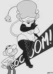  2014 big_breasts boots bovine breasts cat cattle censored choker clothed clothing elbow_gloves feline footwear garabatoz gloves gumball_watterson hair half-dressed jamie legwear lipstick mammal monochrome smile the_amazing_world_of_gumball thigh_high_boots thong topless wide_eyed wide_hips 