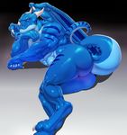  2015 abs anthro biceps blue_eyes butt digitigrade dragon justmegabenewell looking_at_viewer male muscles nude simple_background solo tabra wings 