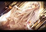  blonde_hair bridal_veil bride church dress elbow_gloves feathers flower gloves hair_ribbon jiji_(381134808) kasugano_sora letterboxed long_hair ribbon sleeveless sleeveless_dress smile solo veil very_long_hair wedding wedding_dress white_dress white_gloves yosuga_no_sora 