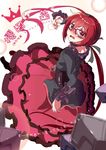  aloe_(kenkou3733) bespectacled camera commentary_request dress frilled_dress frills glasses highres joukamachi_no_dandelion looking_back low_twintails red-framed_eyewear red_eyes red_hair sakurada_akane scarlet_bloom tears translation_request twintails 