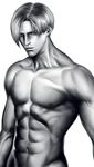  abs greyscale leon_s_kennedy male_focus manly mayu_(mt_x_my) monochrome muscle navel nude out-of-frame_censoring resident_evil solo upper_body veins 