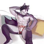  abs ainro anthro biceps big_muscles canine clothing folf fox fur hybrid male mammal muscles nipples pecs pillow shyloc solo underwear wolf 