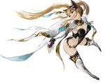  :p animal_ears black_eyes blonde_hair cat_ears erune full_body granblue_fantasy hair_ornament highres leotard long_hair metera_(granblue_fantasy) n9+ over-kneehighs simple_background smile solo thighhighs tongue tongue_out white_background white_legwear 