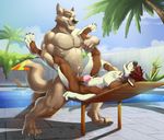  anal anal_penetration anthro arcticlion balls canine cum cumshot duo erection eyes_closed fur hair hands-free lying male male/male mammal missionary_position muscles on_back orgasm outside penetration penis sex swimming_pool tree wolf 