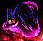  gengar ghost gradient gradient_background grin kuro_nasu mega_gengar mega_pokemon nintendo no_humans pokemon pokemon_(game) pokemon_xy red_eyes smile solo teeth third_eye yellow_eyes 