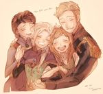  3girls agdar_(frozen) anna_(frozen) bad_id bad_twitter_id blonde_hair braid brown_hair elsa_(frozen) family father_and_daughter frozen_(disney) happy hug idunn_(frozen) mother_and_daughter multiple_girls panbukin siblings sisters smile 