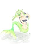  ;) bikini green_eyes green_hair kurokawa_otogi mermaid midriff monster_girl one_eye_closed original smile solo swimsuit twintails 