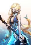  bad_id bad_pixiv_id banned_artist bare_shoulders blonde_hair blue_dress blue_legwear breasts bridal_gauntlets brown_eyes center_opening cowboy_shot dress ejaeli_(granblue_fantasy) face_mask granblue_fantasy hair_ornament holding kyoeiki long_hair looking_away looking_to_the_side mask medium_breasts solo staff thighhighs very_long_hair zettai_ryouiki 