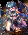  blue_hair defeat demon_girl gradient gradient_background monster_girl source_request tail_vore vore yuri 