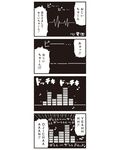  bad_id beamed_eighth_notes bkub cardiogram comic eighth_note flatlining greyscale halftone heart_monitor highres monochrome musical_note no_humans peak_meter poptepipic romaji translated 