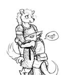  2014 armor black_and_white cute female gnoll guoh kobold looking_at_viewer male monochrome size_difference 