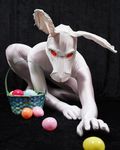  basket crouching egg lagomorph looking_at_viewer male mammal mask photo rabbit solo zentai 