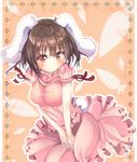  alternate_breast_size animal_ears blush breasts brown_hair bunny_ears bunny_tail carrot dress inaba_tewi jewelry medium_breasts older pendant puffy_sleeves red_eyes short_hair solo tail touhou unushi 