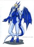  adleisio anthro big_breasts blonde_hair breasts dragon female frill hair horn nipples nude sabrina_(adleisio) standing western 